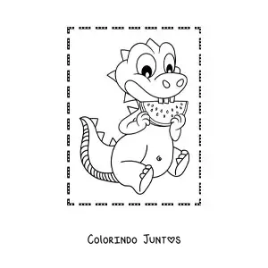 Desenho para colorir de dinossauro bebê animado comendo melancia