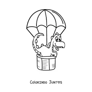 Desenho para colorir de dinossauro bebê kawaii em um balão de ar quente