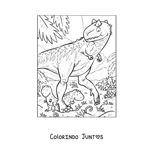 Desenho para colorir de dinossauros bebês realistas com a mamãe