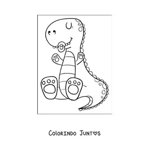 Desenho para colorir de dinossauro bebê fofo sentado com chupeta