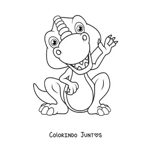 Desenho para colorir de dinossauro bebê feliz sentado acenando