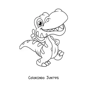 Desenho para colorir de dinossauro bebê com o polegar para cima