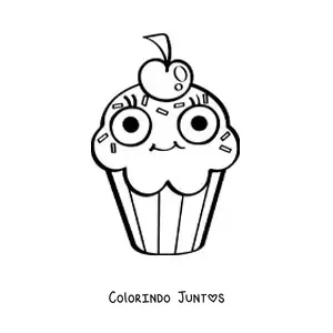 Desenho para colorir de um cupcake animado com uma cereja