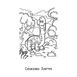Desenho para colorir de dinossauro herbívoro de pescoço longo animado