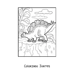 Desenho para colorir de dinossauro herbívoro grande em seu habitat