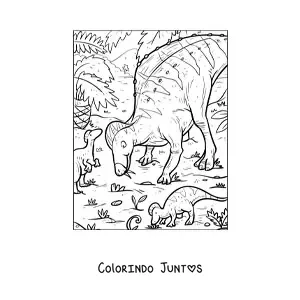 Desenho para colorir de dinossauro herbívoro com seus bebês
