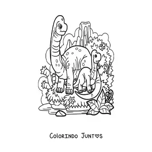 Desenho para colorir de dinossauro de pescoço comprido bebê com sua mamãe
