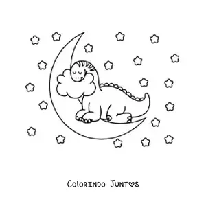 Desenho para colorir de dinossauro de pescoço comprido bebê kawaii dormindo