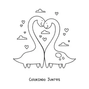 Desenho para colorir de dinossauros de pescoço comprido fofos apaixonados