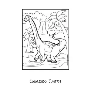 Desenho para colorir de dinossauro brontossauro em seu habitat