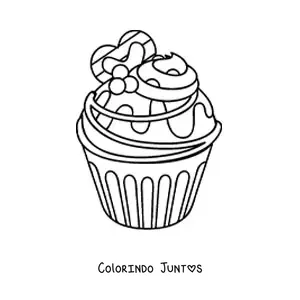 Desenho para colorir de um cupcake com coracao