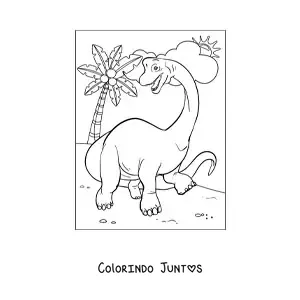 Desenho para colorir de dinossauro de pescoço comprido herbívoro animado caminhando