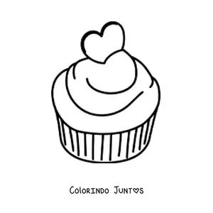 Desenho para colorir de um cupcake com coracao