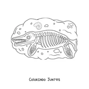 Desenho para colorir de fóssil de um dinossauro aquático