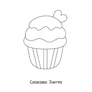 Desenho para colorir de um cupcake com coracao