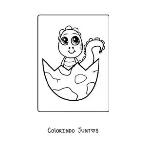 Desenho para colorir de dinossauro bebê kawaii em um ovo