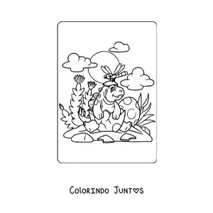 Desenho para colorir de dinossauro recém-nascido em um ovo