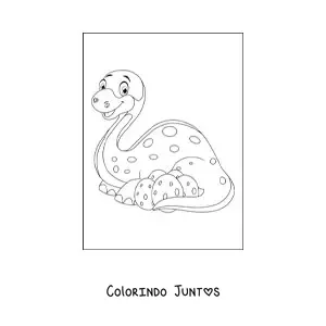 Desenho para colorir de mamãe dinossauro com seus ovos