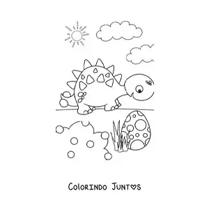 Desenho para colorir de dinossauro animado com um ovo