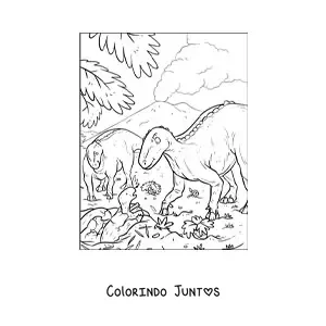Desenho para colorir de dinossauros recém-nascidos com a mamãe