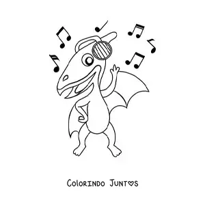 Desenho para colorir de dinossauro voador animado dançando