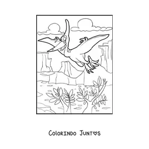 Desenho para colorir de pterossauro animado voando