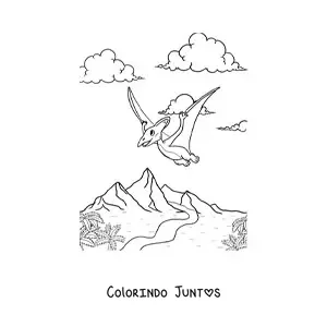Desenho para colorir de dinossauro voador animado voando