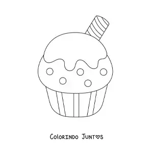 Desenho para colorir de um cupcake com um biscoito canudo