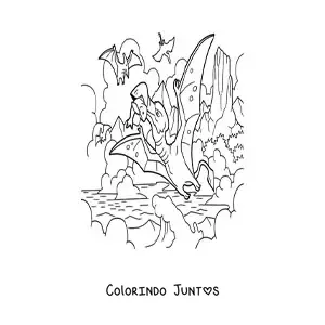 Desenho para colorir de dinossauro voador carnívoro caçando