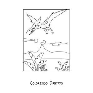 Desenho para colorir de dinossauro voador voando em seu habitat