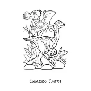 Desenho para colorir de dinossauro voador com dinossauro terrestre