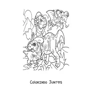 Desenho para colorir de dinossauro voador e dinossauros terrestres