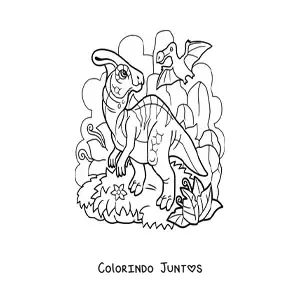 Desenho para colorir de dinossauro voador carnívoro e dinossauro terrestre herbívoro