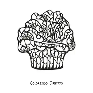 Desenho para colorir de um cupcake com figuras geometricas