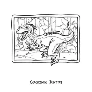 Desenho para colorir de velociraptor realista em seu habitat