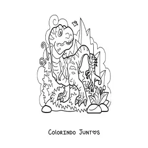 Desenho para colorir de tiranossauro rex carnívoro em seu habitat