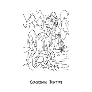 Desenho para colorir de dinossauro carnívoro bípede em seu habitat
