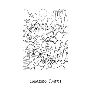 Desenho para colorir de dinossauro carnívoro bebê em seu habitat