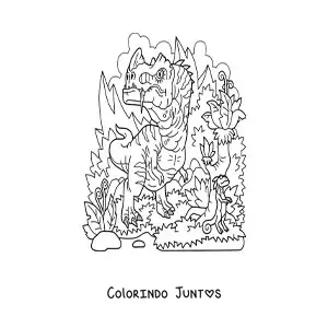 Desenho para colorir de dinossauro carnívoro grande e perigoso caçando