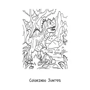 Desenho para colorir de dinossauro carnívoro perigoso terrestre caçando
