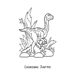 Desenho para colorir de compsognathus carnívoro em seu habitat
