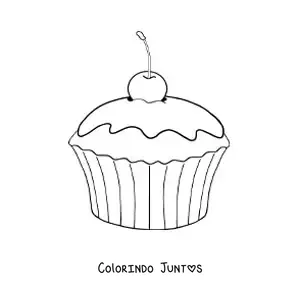 Desenho para colorir de um cupcake com uma cereja em cima