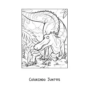 Desenho para colorir de dinossauro carnívoro com seu filhote