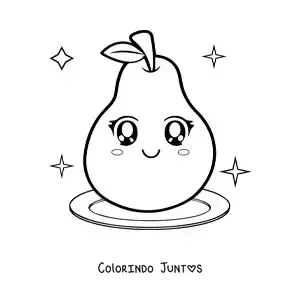 Desenho para colorir de pera kawaii grande em um prato