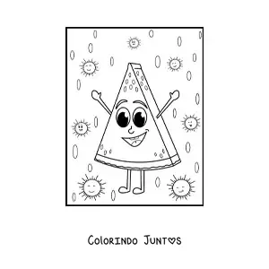 Desenho para colorir de fatia de melancia kawaii animada