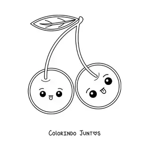 Desenho para colorir de cerejas kawaii fácil