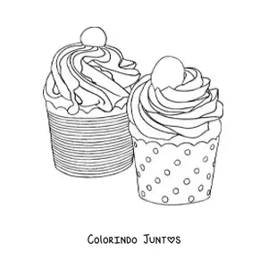 Desenho para colorir de dois cupcakes glaceados