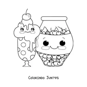Desenho para colorir de sorvete kawaii com cereja