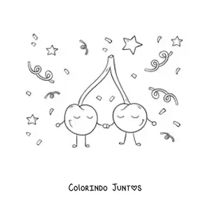 Desenho para colorir de cerejas animadas numa festa