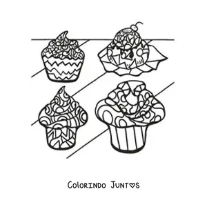 Desenho para colorir de cupcakes com figuras geometricas no glace